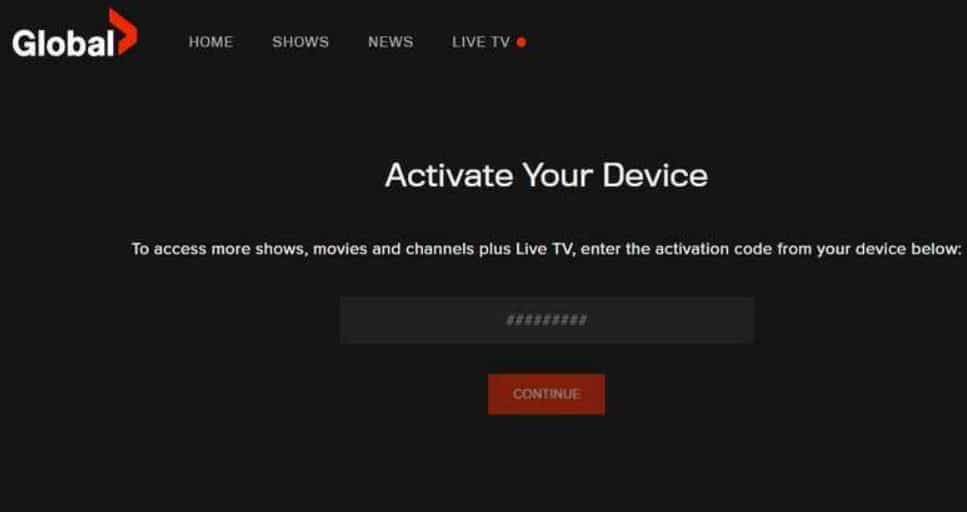 Activating Global TV on Smart TV
