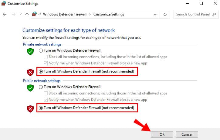 Disable Firewall or Antivirus Software