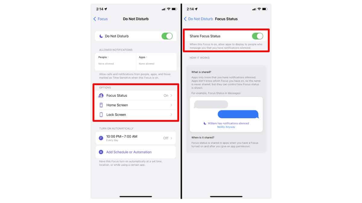How to Share Focus Status with Contacts on iPhone/iPad