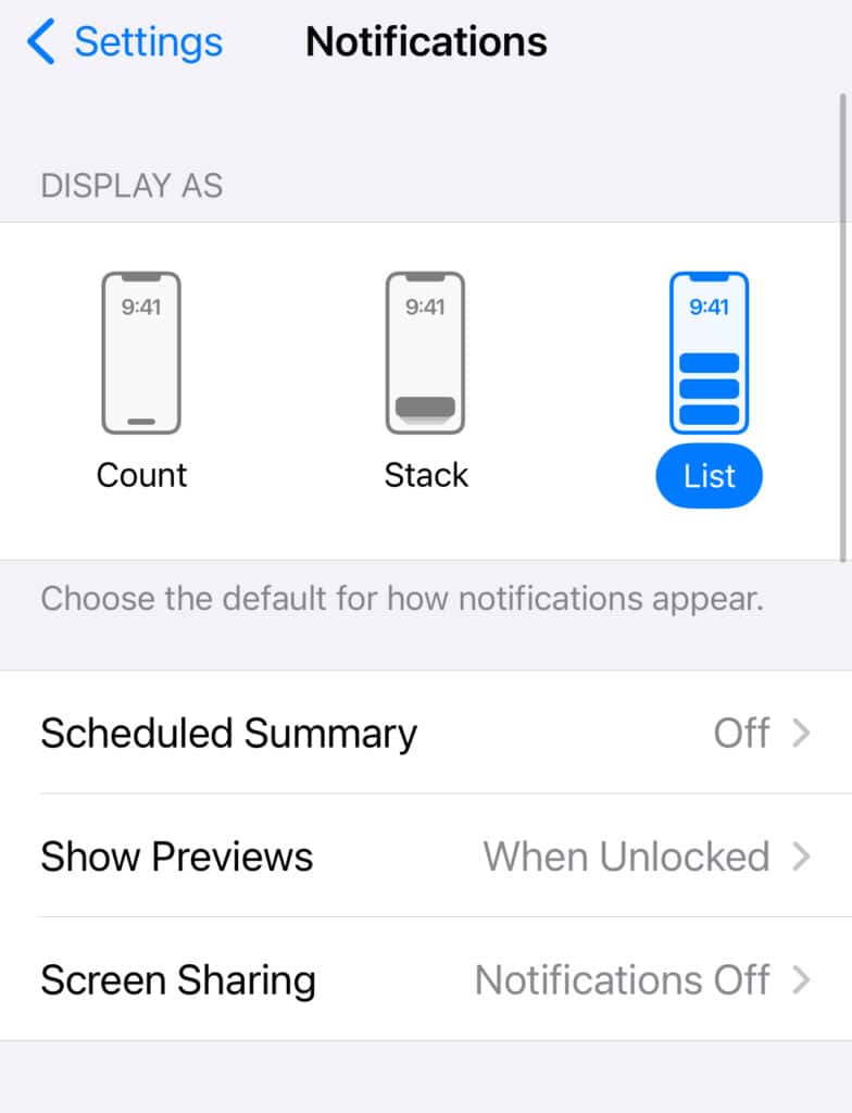 Check Notification Previews Settings