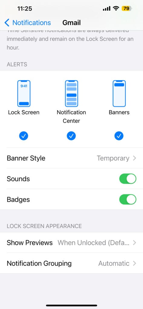 Check Notification Previews Settings