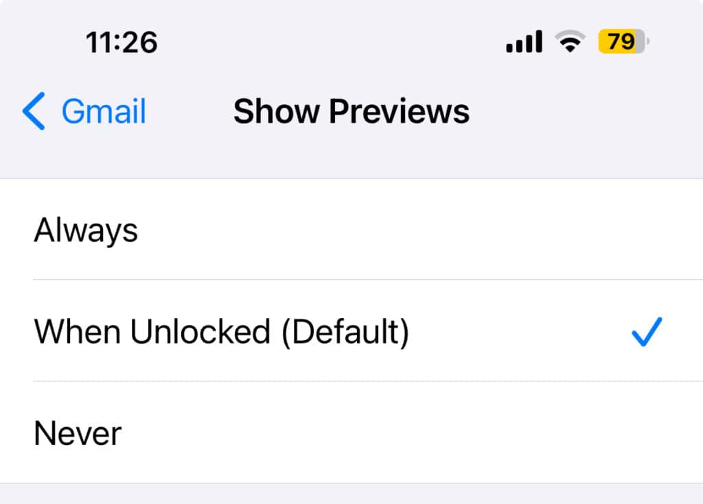 Check Notification Previews Settings