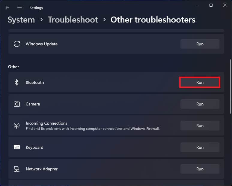Run Bluetooth troubleshooters