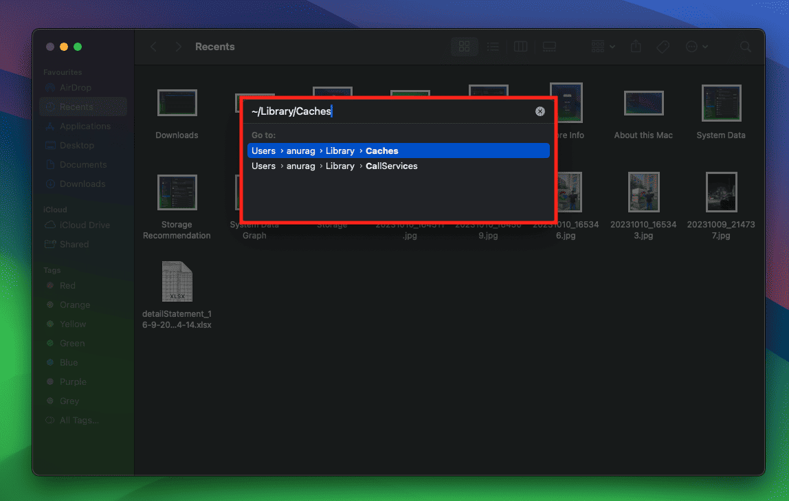 Go to Caches Folder