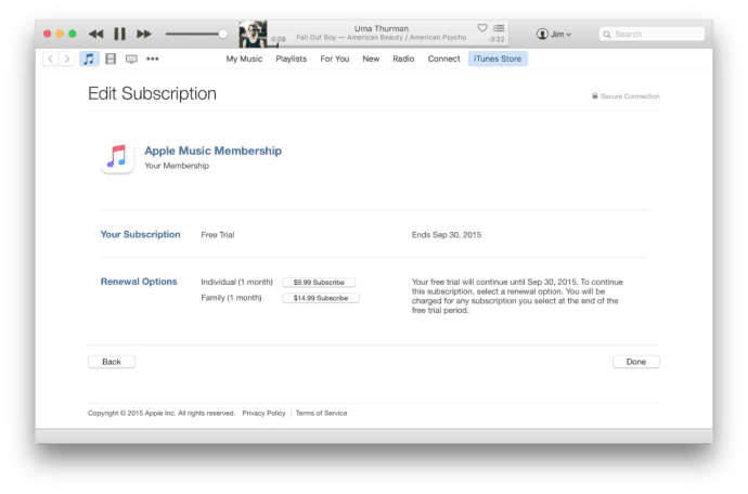 Cancel Apple Music Subscription in iTunes