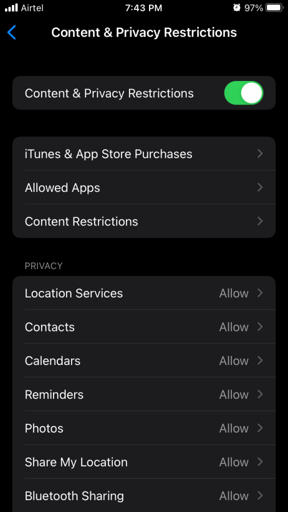 Remove Screen Time Restrictions