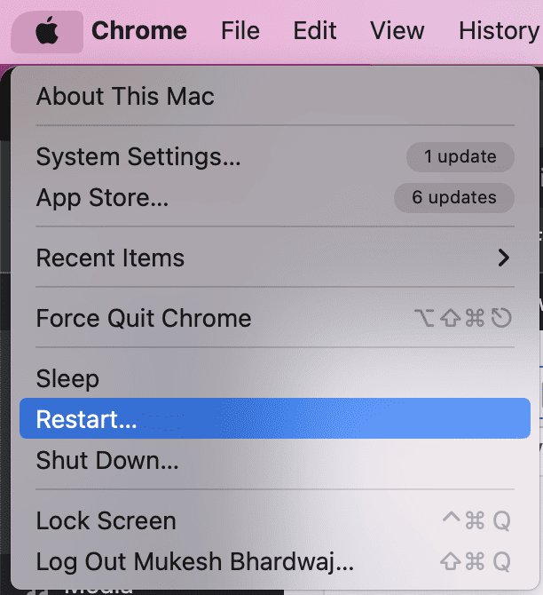 Restart mac